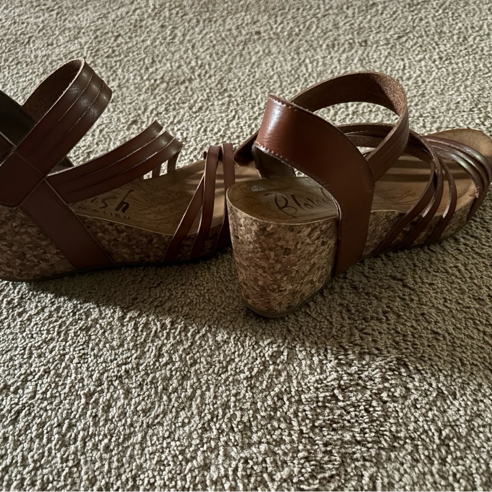 Brown Strappy Wedge Sandals - Picture 2 of 2